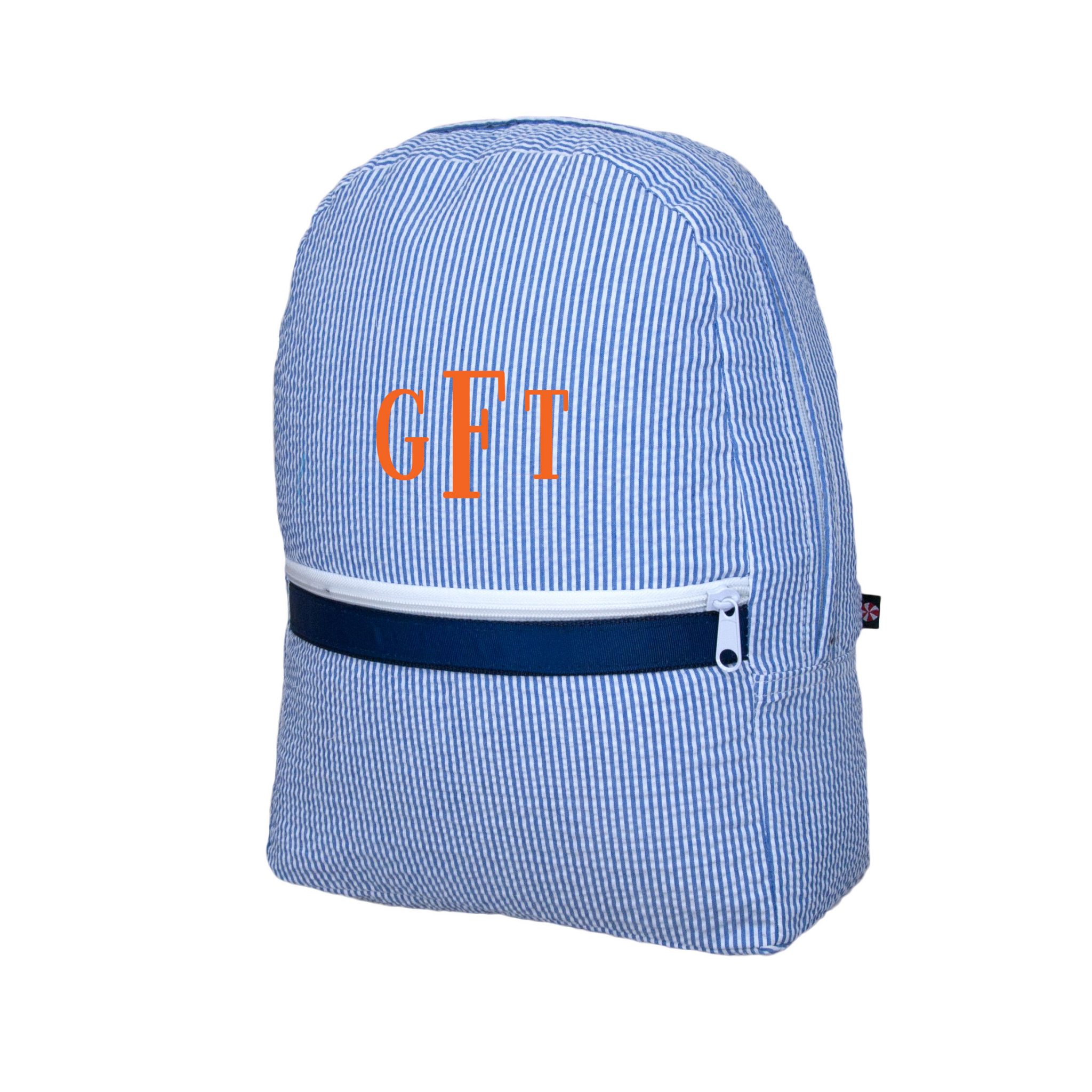 Navy Seersucker Backpack Personalized with Custom Monogram