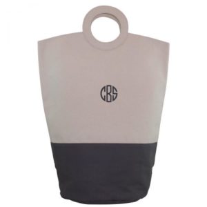 Sturdy Canvas Laundry Hamper Tote Bag with Monogram {Grey}