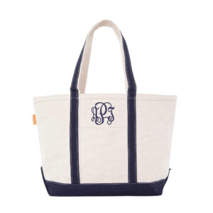 Canvas Monogram Boat Bag with Navy Canvas and Monogram