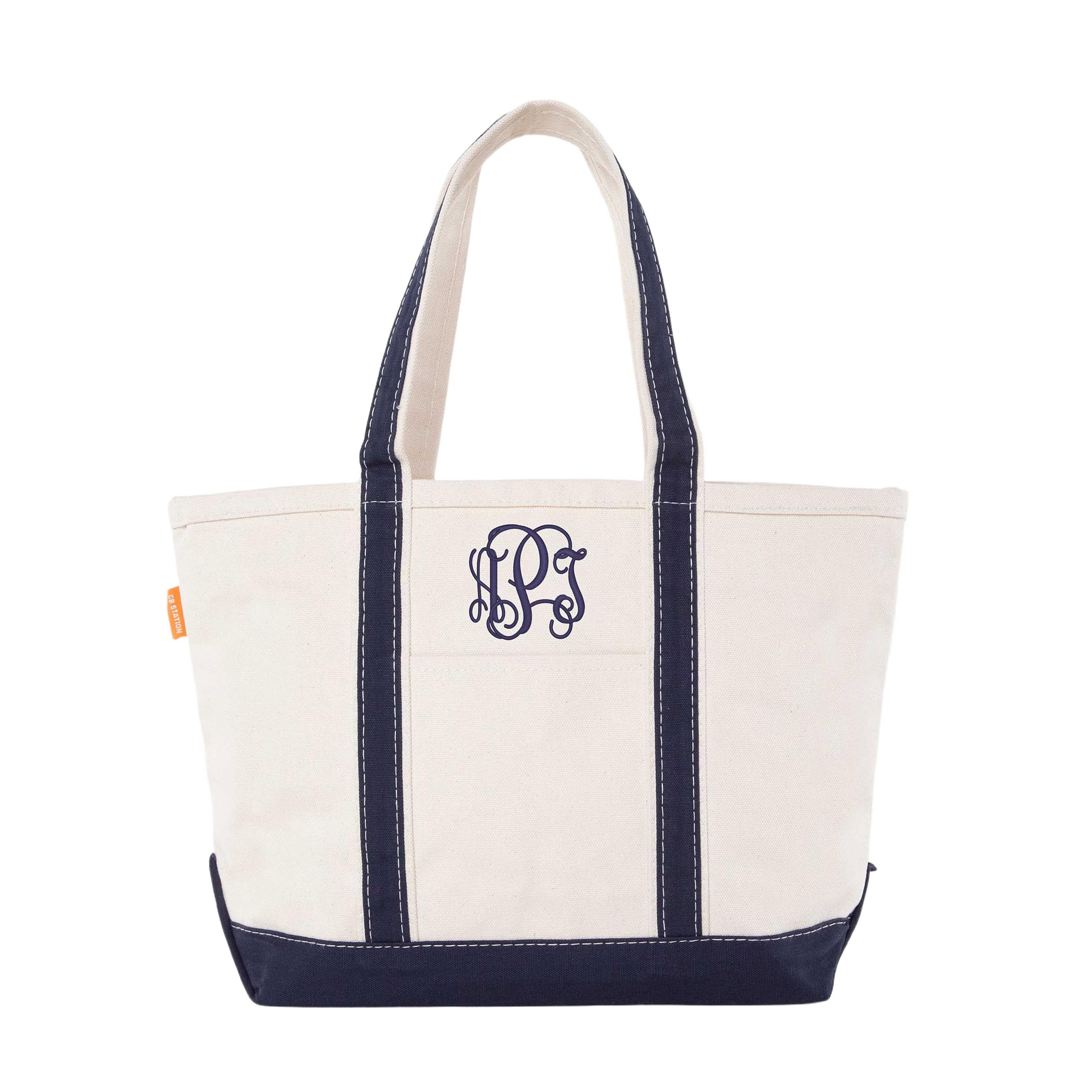 Canvas Monogram Boat Bag with Navy Canvas and Monogram