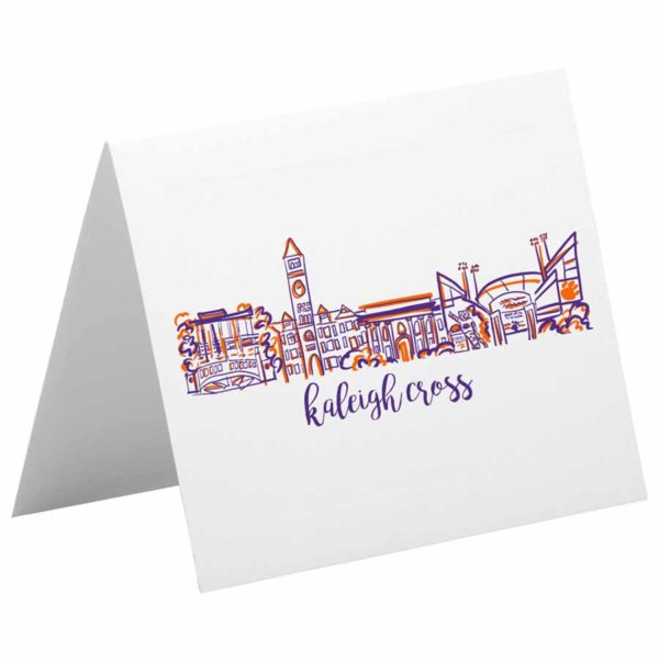 Clemson University Campus Skyline Landmarks-Clemson, South Carolina - Personalized Foldover Notecard