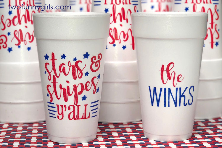 Personalized Styrofoam Cups for Patriotic Summer BBQ {Two Ink Color  Printing}