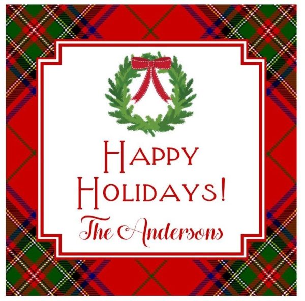 Personalized Christmas Gift Tag Stickers {Red Tartan Plaid}
