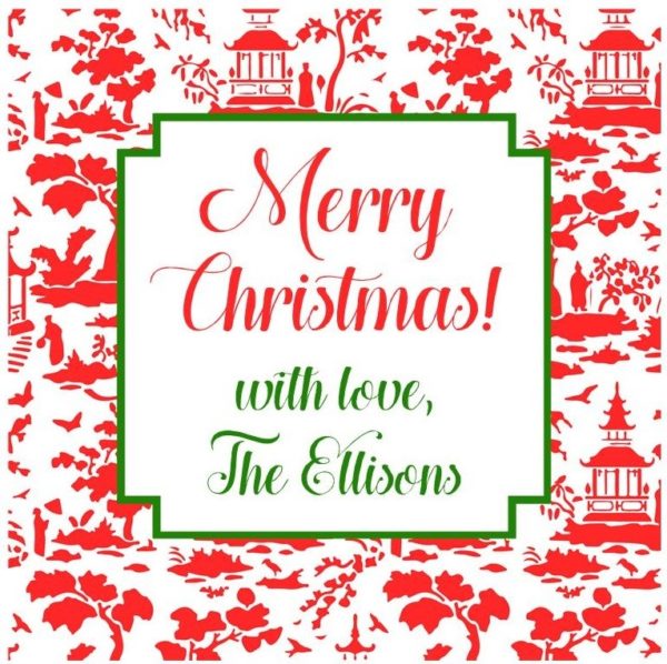 Personalized Christmas Gift Tag Stickers {Red Chinoiserie Toile}