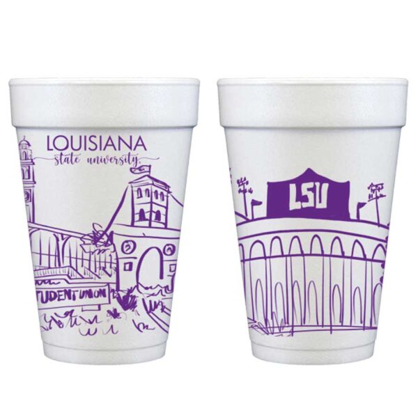 Louisiana State University (LSU) Campus Skyline - Baton Rouge {Foam Cup 10 Pack}