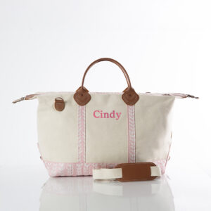 Canvas Weekender Zip Top Shoulder Bag {Light Pink Print}