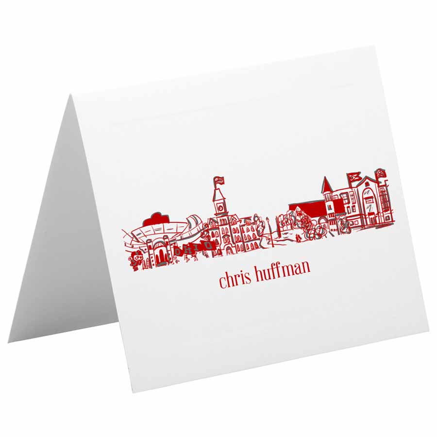 Personalized Foldover Notecard Stationery Set {Ohio State Buckeye Landmarks  - Columbus, Ohio Campus Skyline}