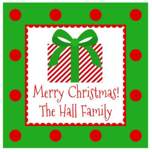 Personalized Christmas Gift Tag Stickers {Striped Gift with Polka Border}