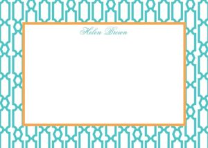 Personalized Flat Note Card Stationery {Bead Geometric Turquoise}