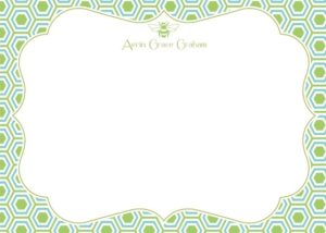 Personalized Flat Note Card Stationery {Honeycomb with Bee}