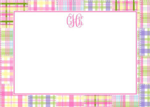 Personalized Flat Note Card Stationery {Madras Pink}