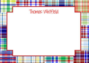 Personalized Flat Note Card Stationery {Madras Plaid Blue}
