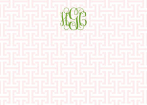 Personalized Flat Note Card Stationery {T Pattern Pink}