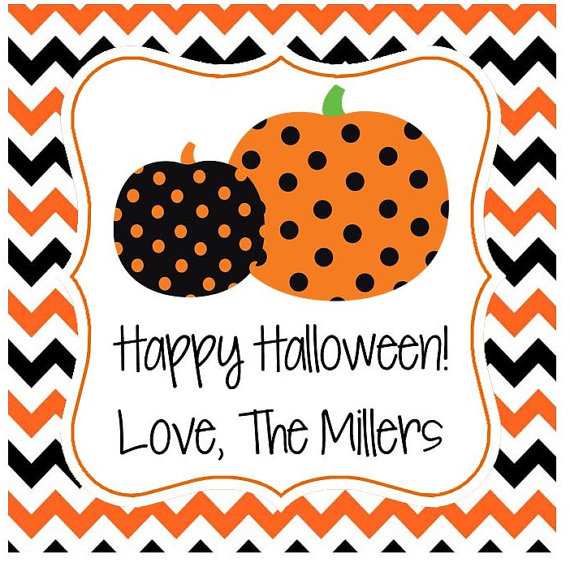 personalized bag, chevron Halloween pumpkin monogram, custom treat bag