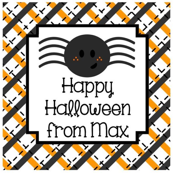Personalized Halloween Gift Tag Stickers {Spider with Halloween Plaid}