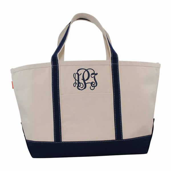 Medium Canvas Monogrammed Boat Tote Bag w Zipper