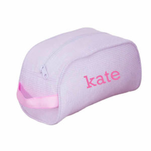 Dopp Kit Toiletry Bag with Monogram {Pink Seersucker}