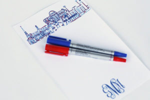 Personalized Notepad Set {Southern Methodist University Campus Skyline Landmarks-Dallas, Texas}