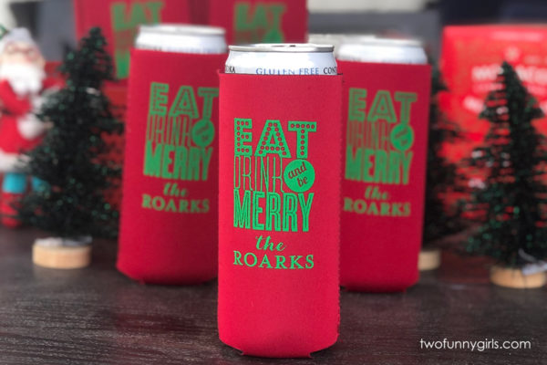 Red Slim Can Koozie - TFGH-13 in Green Ink