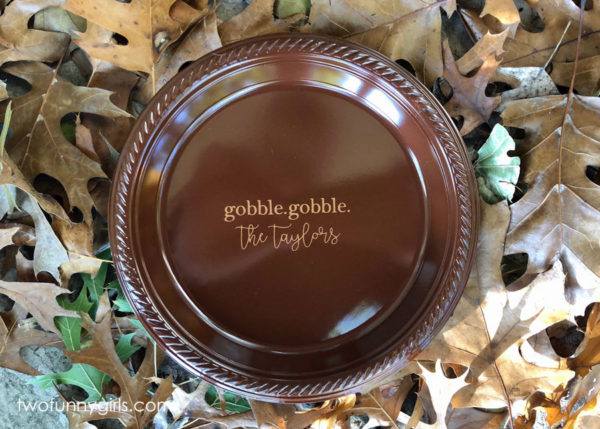 Thanksgiving Friendsgiving Custom Printed Personalized Plastic Plate | Layout  99-TKS-10 | Gold Ink