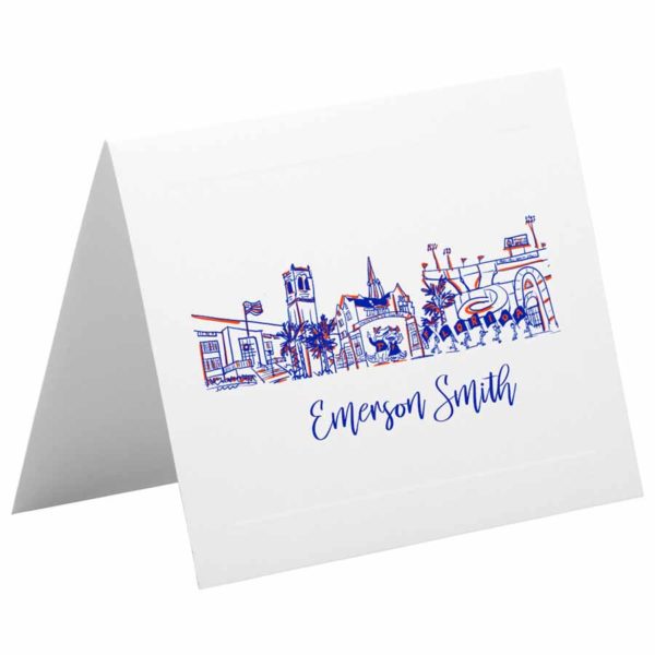 University of Florida Campus Skyline Landmarks-Gainesville, Florida - Personalized Foldover Notecard