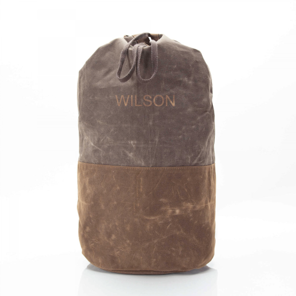 Waxed Canvas Duffle Laundry Bag with Monogram {Browns}