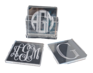 Personalized Clear Acrylic Square Coasters Set with Holder