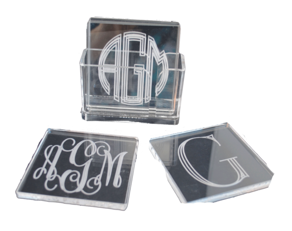 Personalized Clear Acrylic Square Coasters Set with Holder