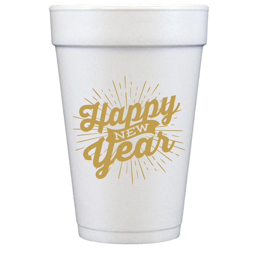New Year's Styrofoam Party Cups 10 Pack In a Sleeve
