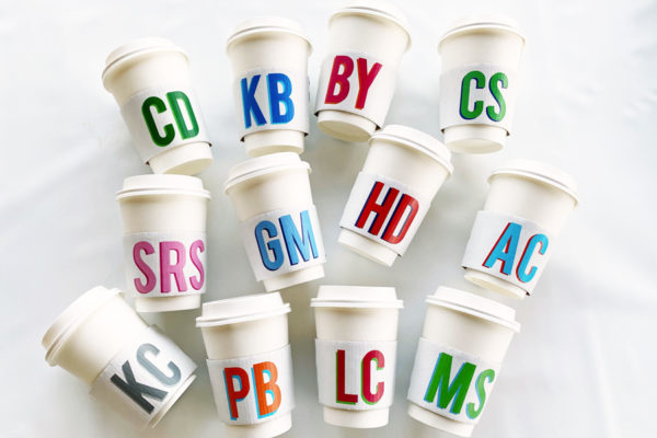 Personalized Insulated Cardboard Coffee Sleeves with Shadow Monogram