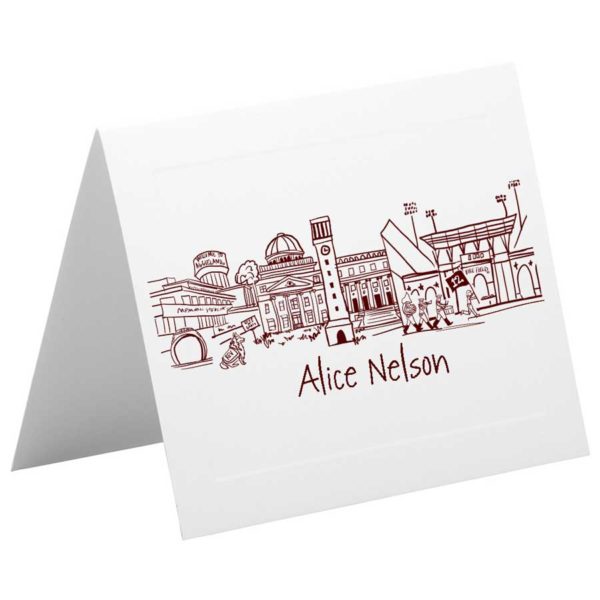 Texas A&M University Campus Skyline Landmarks-College Station, Texas - Personalized Foldover Notecard