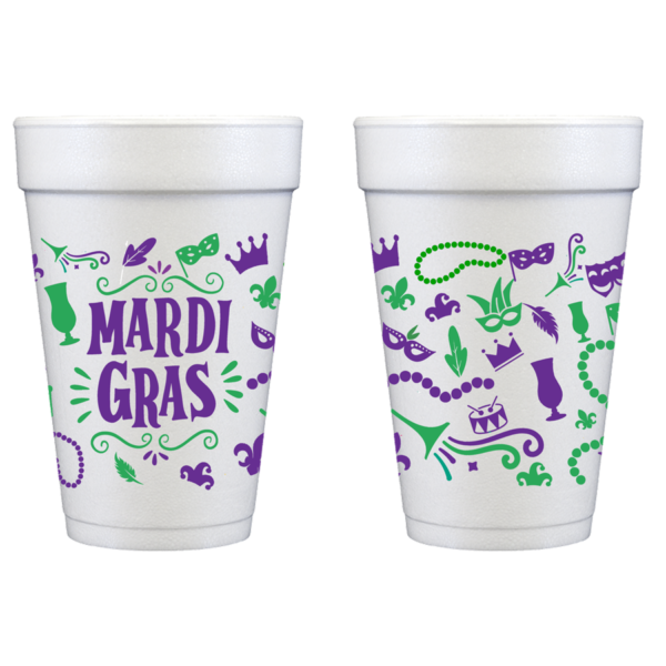 Mardi Gras Styrofoam Cup - Mardi Gras Icons Wrap- 10 Pack Sleeve