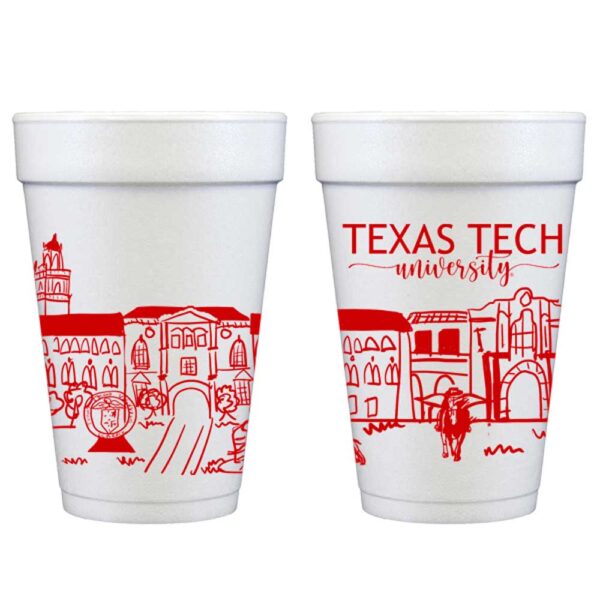 Texas Tech University Campus Skyline - Lubbock, Texas {Foam Cup 10 Pack}