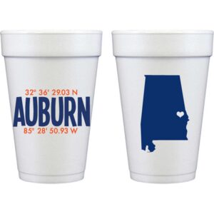 Auburn, Alabama GPS Coordinates - Foam Cup 10 Pack