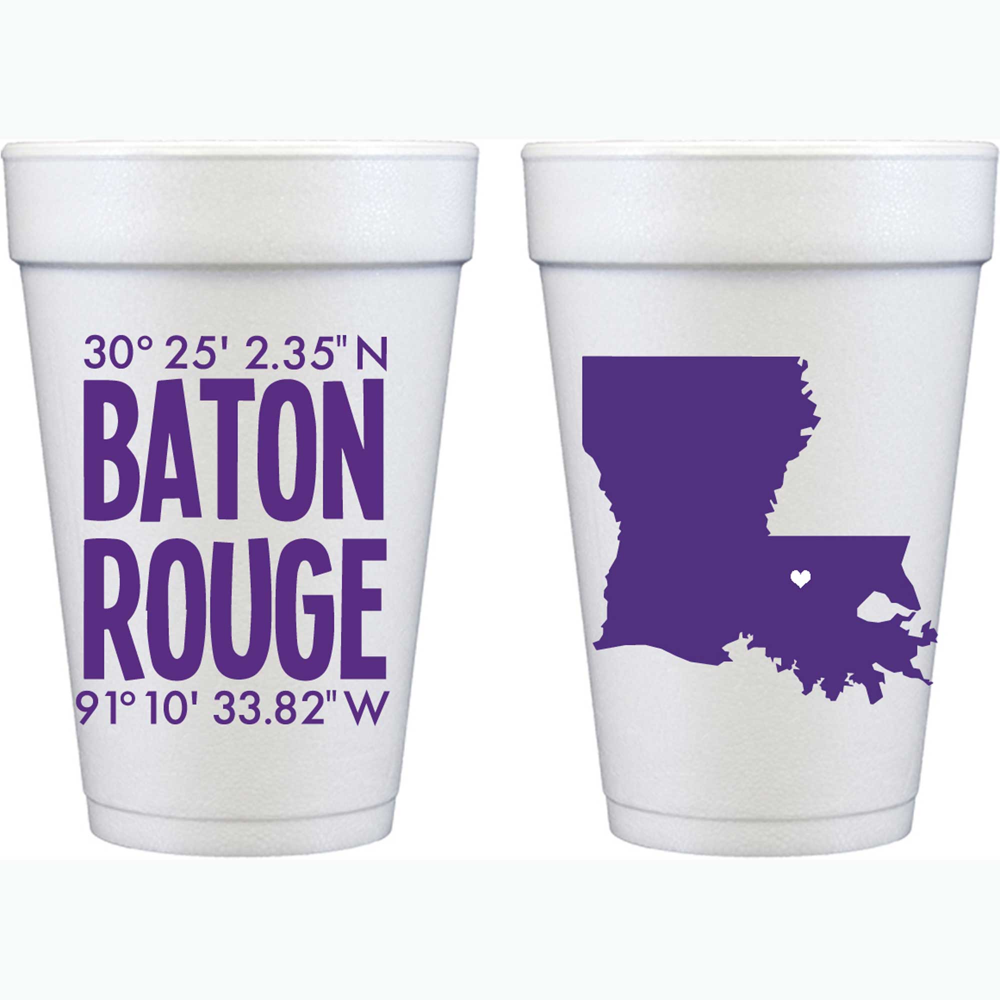 Baton Rouge, Louisiana GPS Coordinates Foam Cup Pack