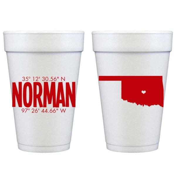 Norman, Oklahoma GPS Coordinates - Foam Cup 10 Pack