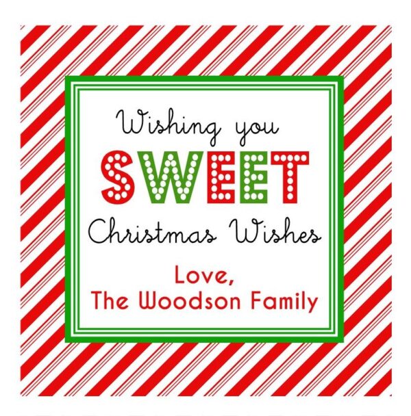 Personalized Christmas Gift Tag Stickers {Candy Cane Stripe}