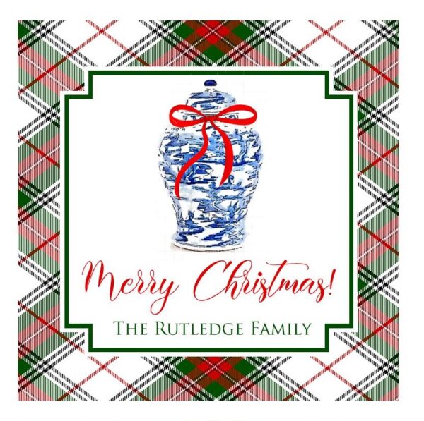 Personalized Christmas Gift Tag Stickers {Ginger Jar with Bow}