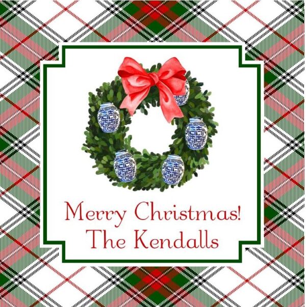 Personalized Christmas Gift Tag Stickers {Ginger Jar Wreath}