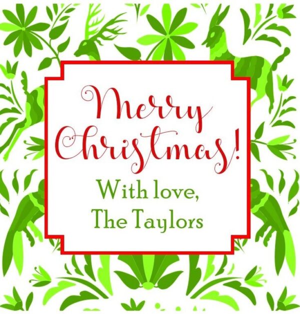 Personalized Christmas Gift Tag Stickers {Green Otomi}