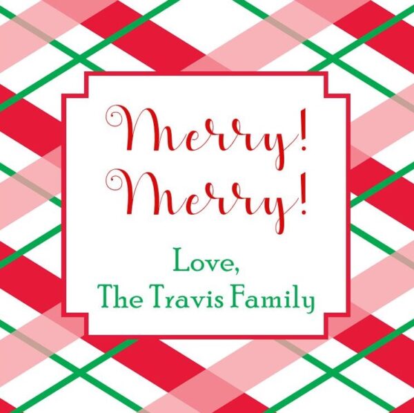 Personalized Christmas Gift Tag Stickers {Pink Plaid}