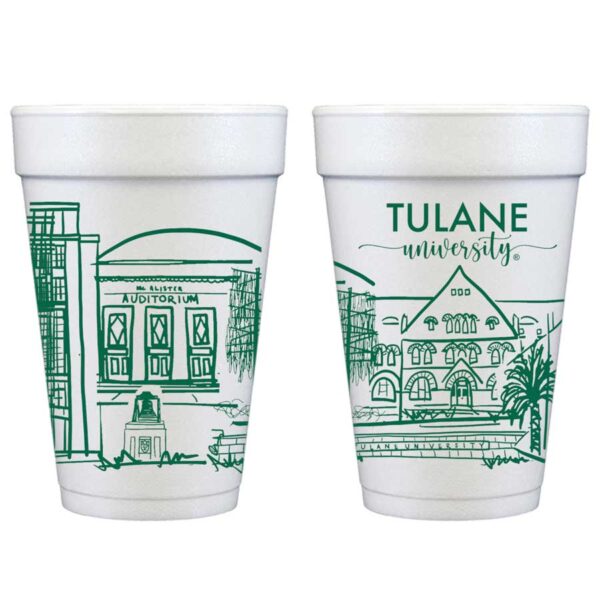 Tulane University Landmarks - New Orleans, Louisiana Campus Skyline {Foam Cup 10 Pack}