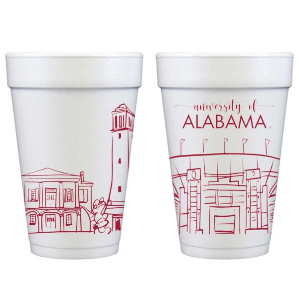 University of Alabama Campus Skyline - Tuscaloosa, Alabama {Foam Cup 10 Pack}