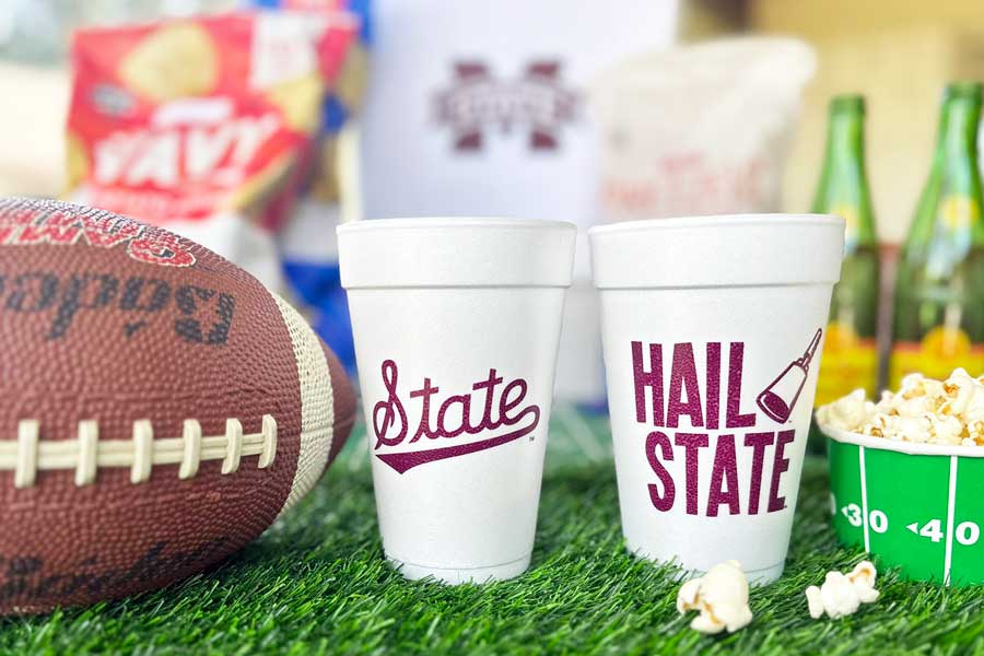 Mississippi State University Bulldogs | Hail State Disposable Foam Party Cup Mississippi State University Logo/Hail State {Styrofoam Cup 10 Pack} - Image 3