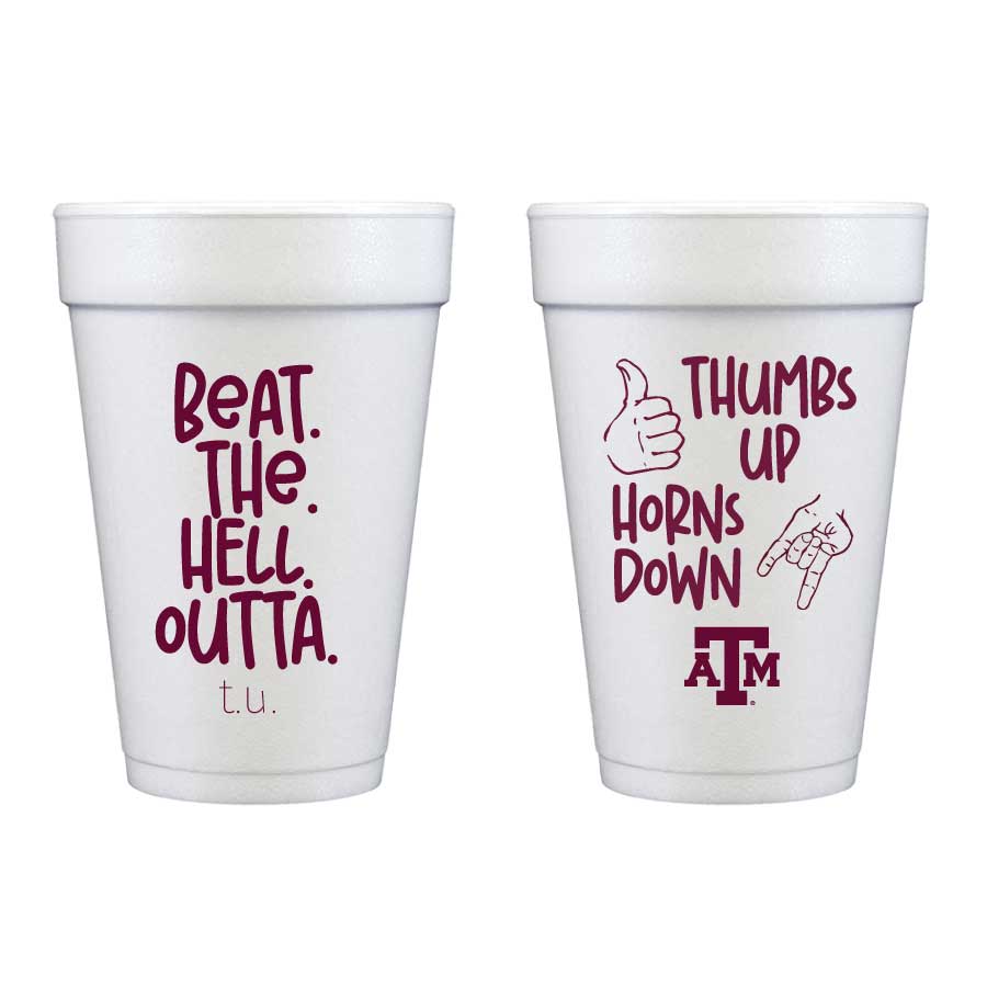 Texas-AM-University-Styrofoam-Disposable-Party-Cup-Horns-Down-TAM-12-2026-9 Texas A&M University Thumbs Up/Horns Down {Styrofoam Cup 10 Pack}