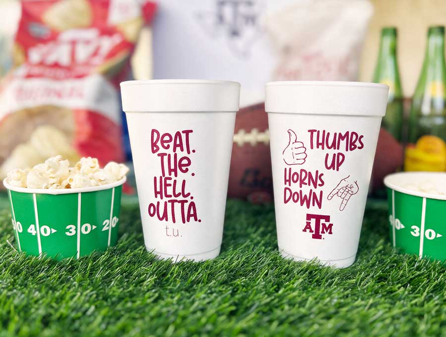 Texas-AM-University-Styrofoam-Disposable-Party-Cup-Horns-Down-TAM-12-2026-900 Texas A&M University Thumbs Up/Horns Down {Styrofoam Cup 10 Pack} - Image 2