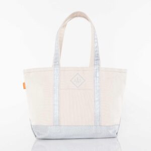 Canvas Tote Boat Bag with Monogram {Metallic Silver}
