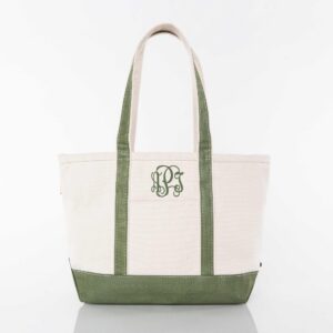 Canvas Tote Boat Bag with Monogram {Metallic Green}