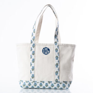 Canvas Tote Boat Bag with Monogram {Aqua Print}