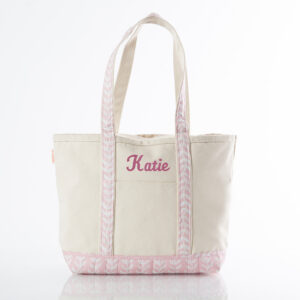 Canvas Tote Boat Bag with Monogram {Light Pink Print}